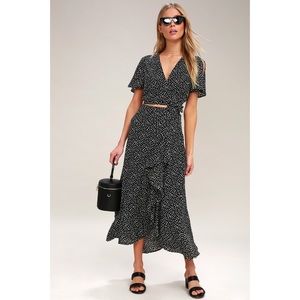 Lulus Black Polka Dot Two-Piece Maxi Dress M